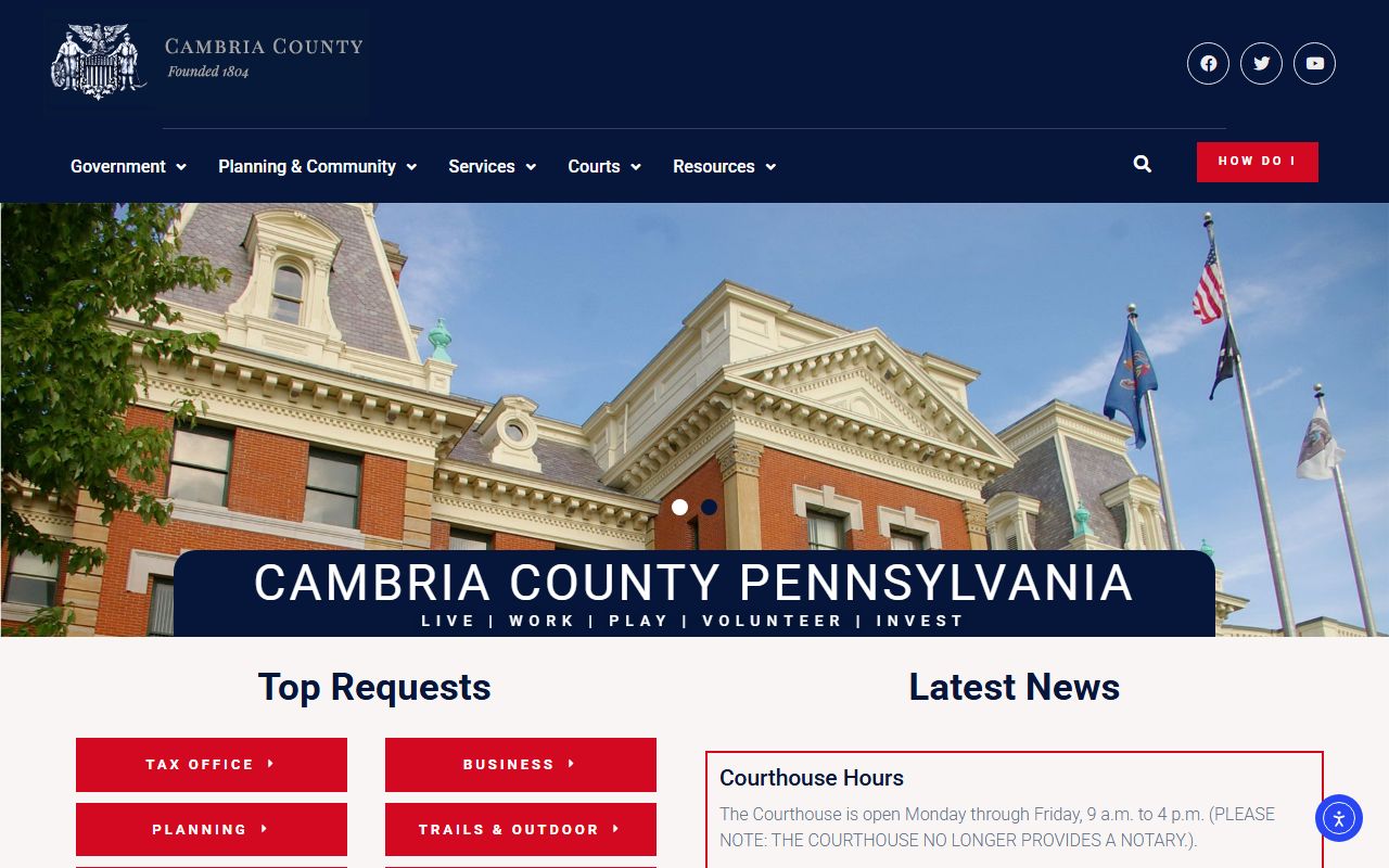 Cambria County government website for Cambria County criminal records