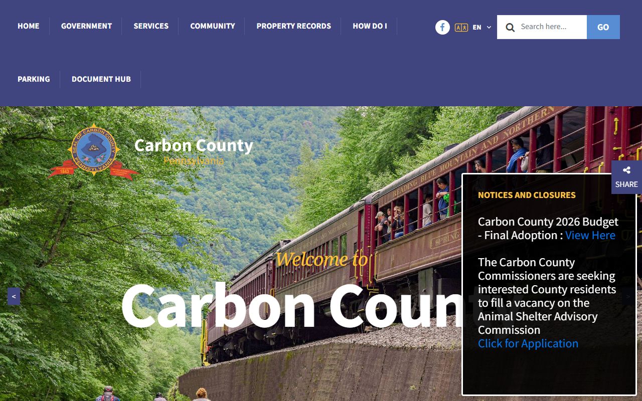 Carbon County government website criminal records Jim Thorpe Pennsylvania