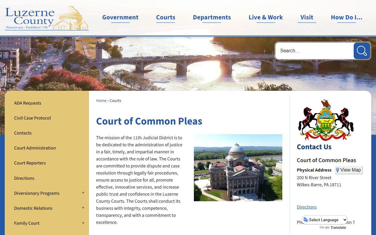 Luzerne County Courts Division for criminal records access in Wilkes-Barre
