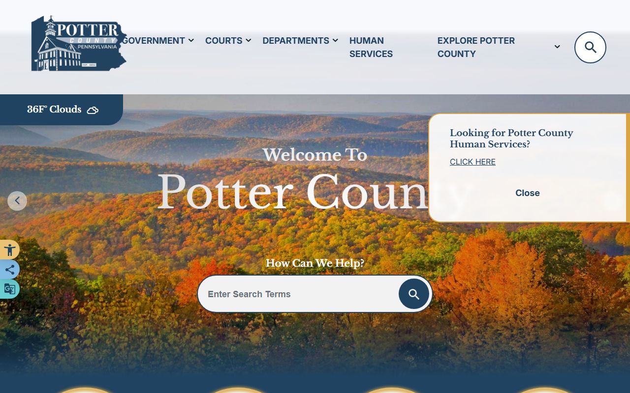 Potter County government website for Potter County criminal records and court information