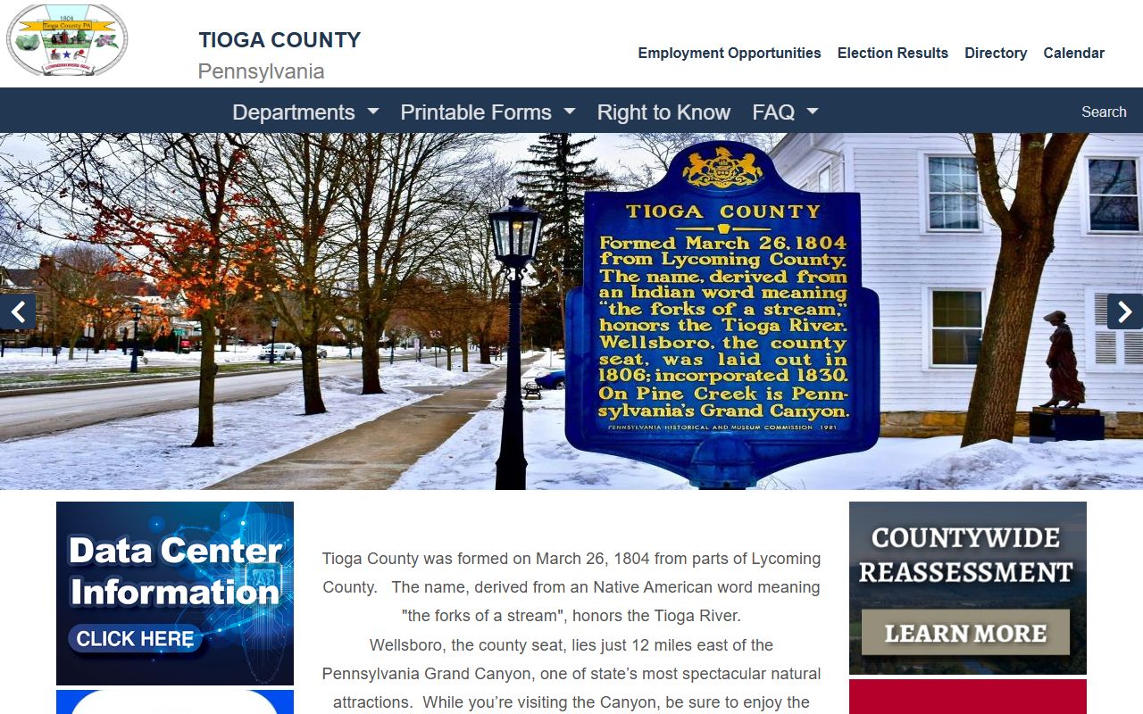 Tioga County government website for criminal records in Wellsboro PA