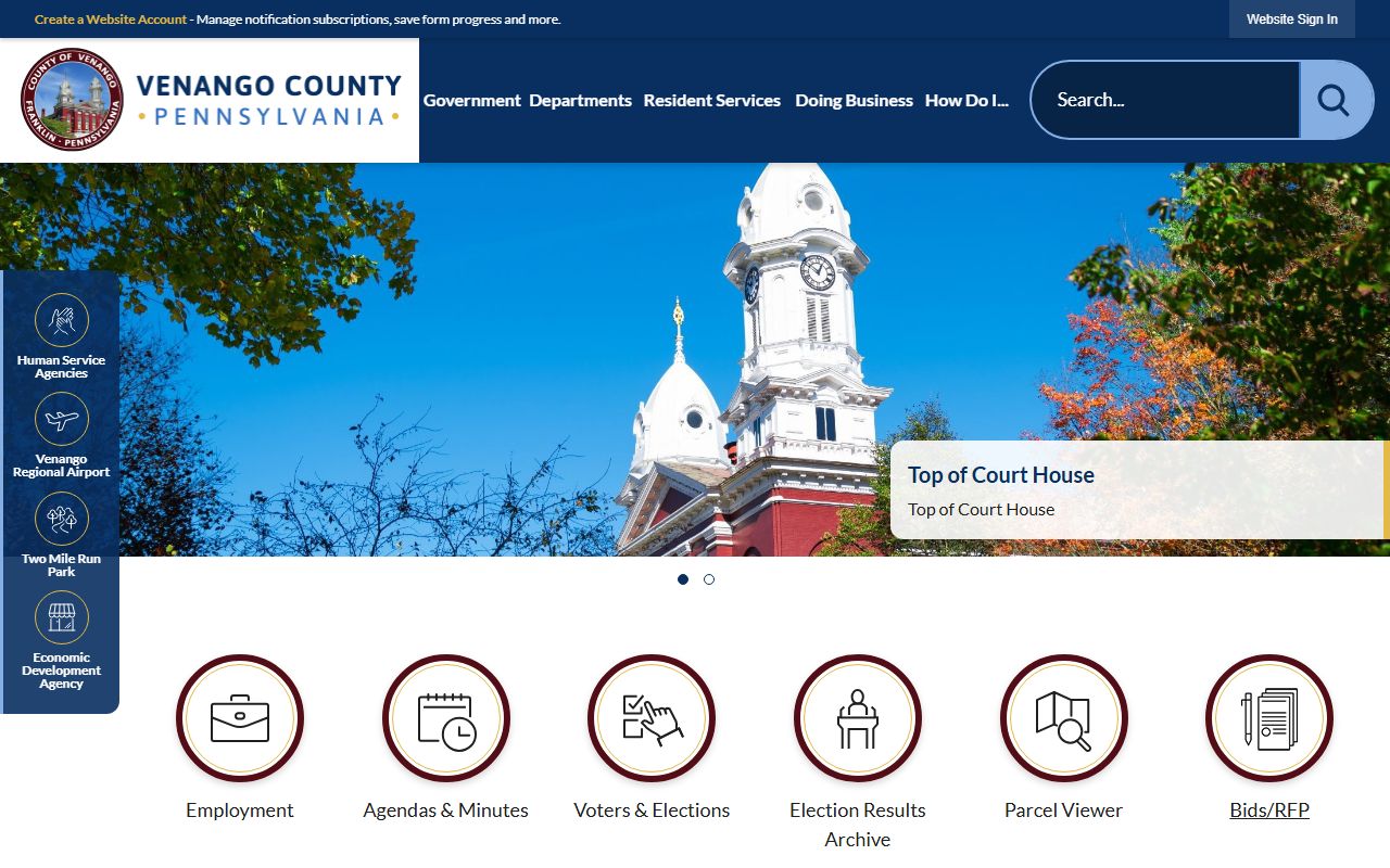 Venango County government website for criminal records in Franklin PA