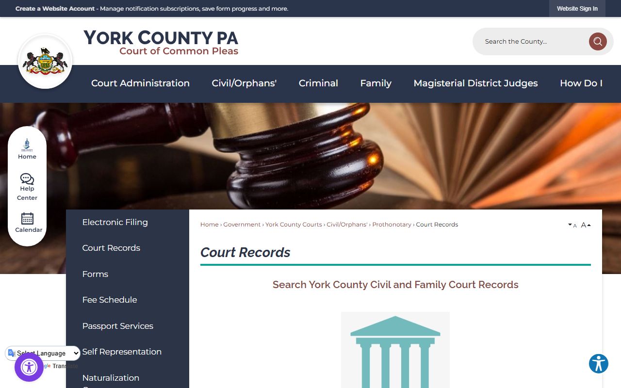 York County criminal records court records page Judicial Center York PA