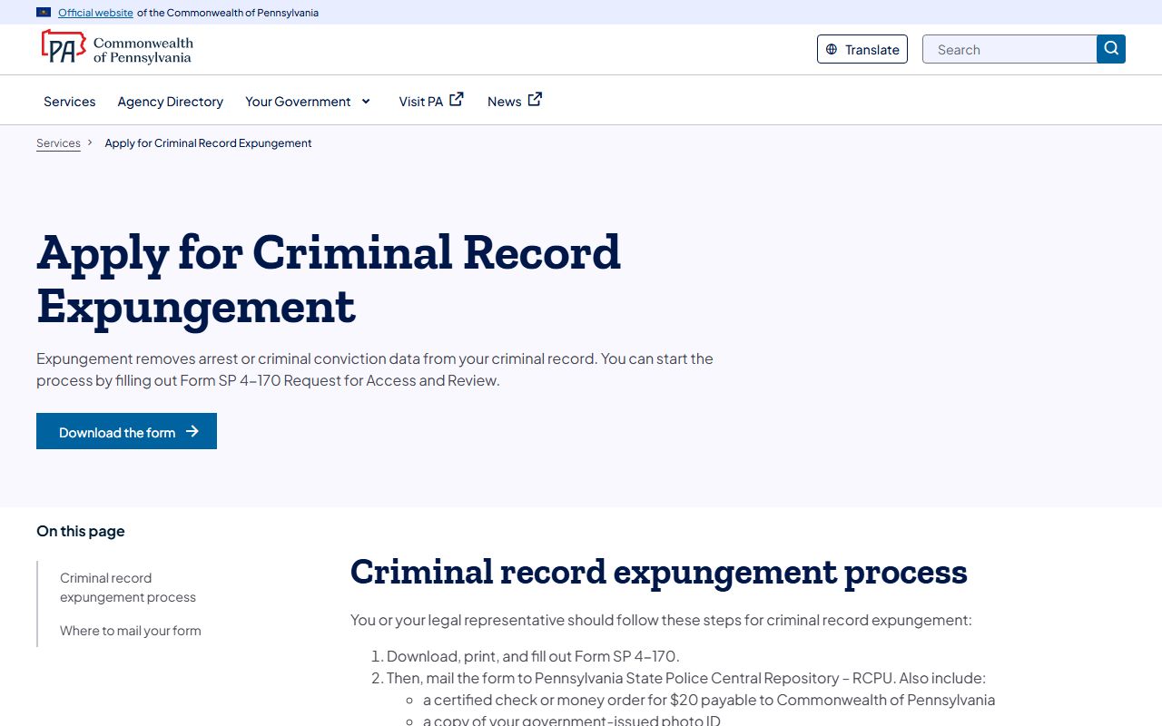 Pennsylvania expungement and Clean Slate record sealing information
