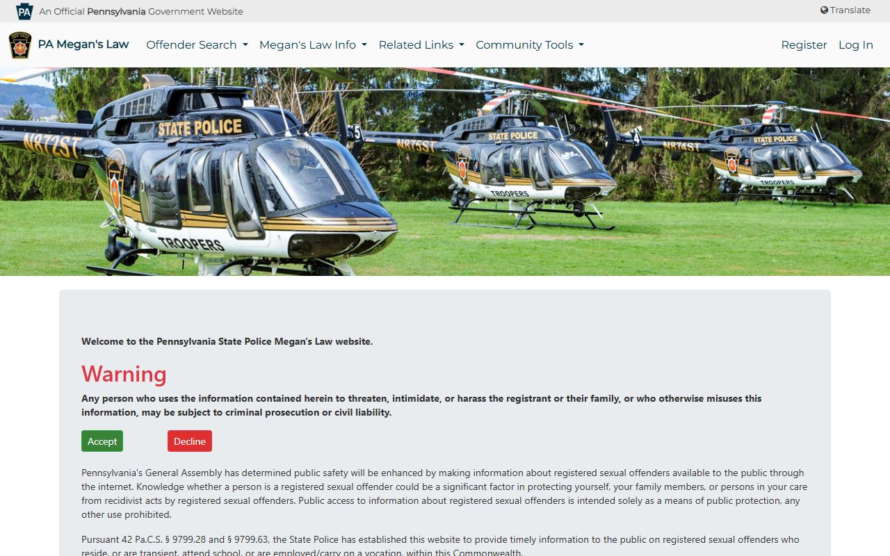 Pennsylvania Megan's Law sex offender registry search