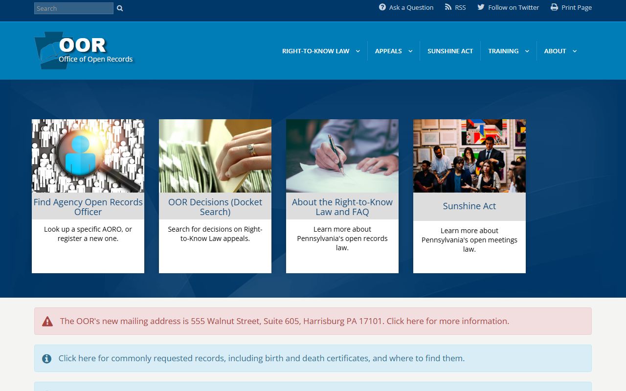 Pennsylvania Office of Open Records website for criminal record access