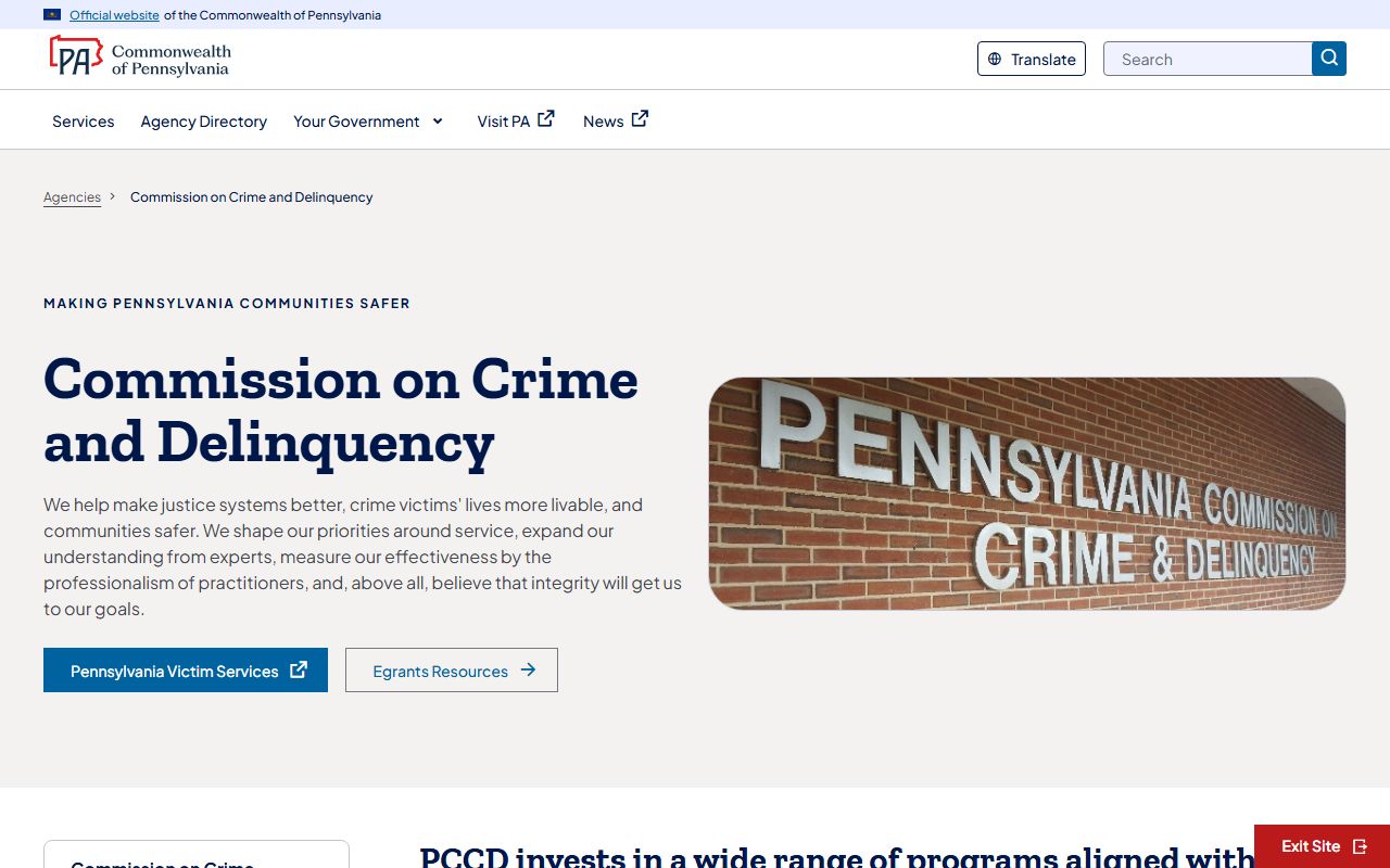 Pennsylvania Commission on Crime and Delinquency homepage