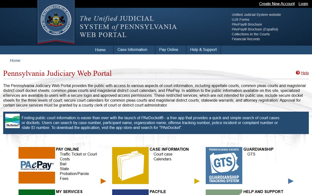 Pennsylvania UJS Portal case search for criminal records